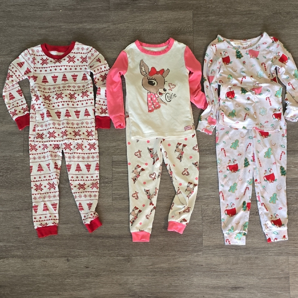 Carter's Pink & Cream Reindeer Holiday Pajama Set Trio
